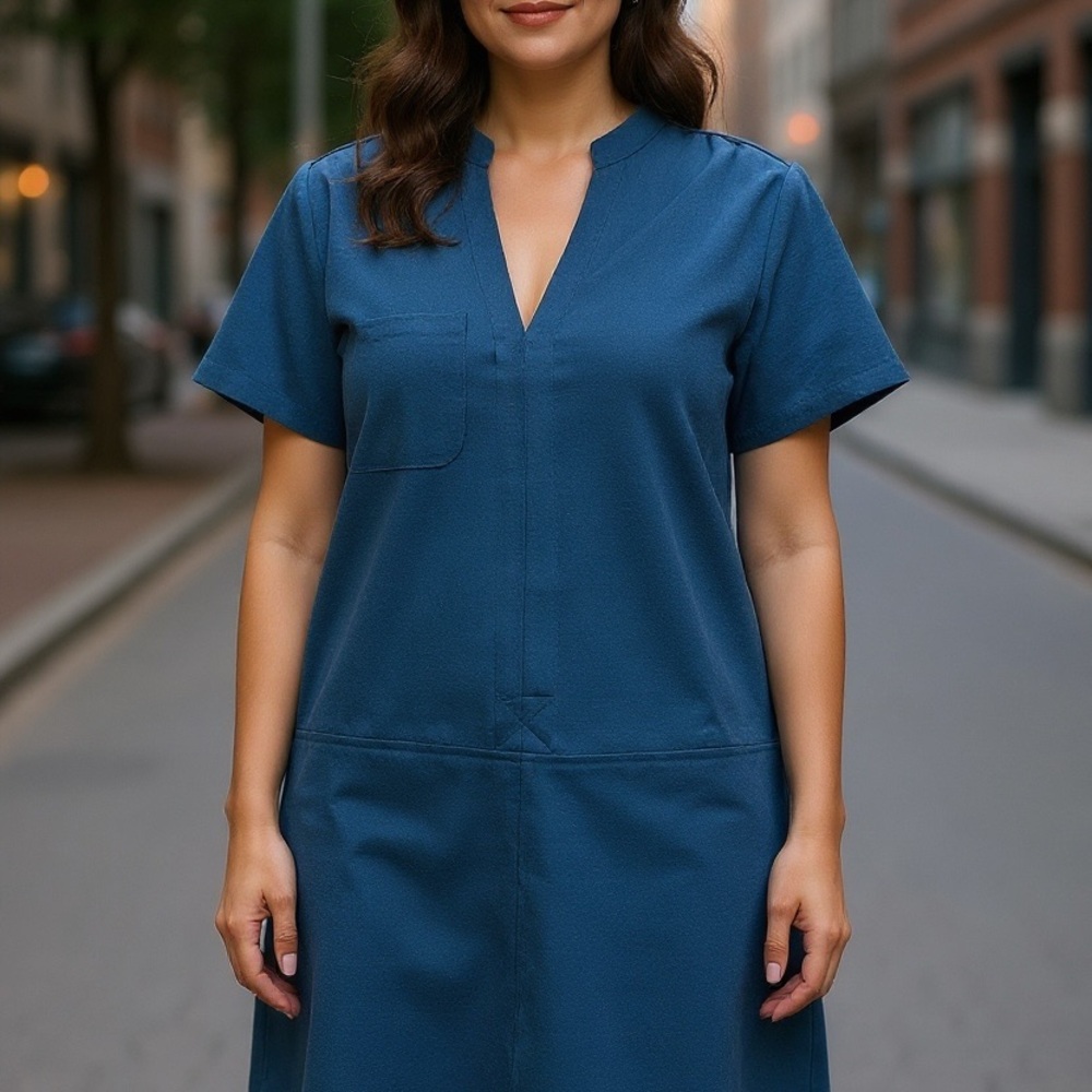 LUSH Teal Shift Dress – Size M – Short Sleeve V-Neck